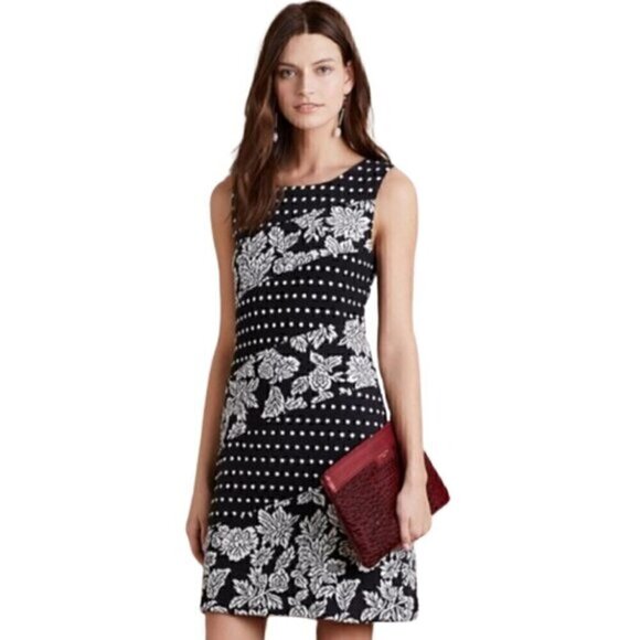 Anthropologie Maeve Effemy Polka Dot Jacquard A-line Dress - Picture 1 of 9